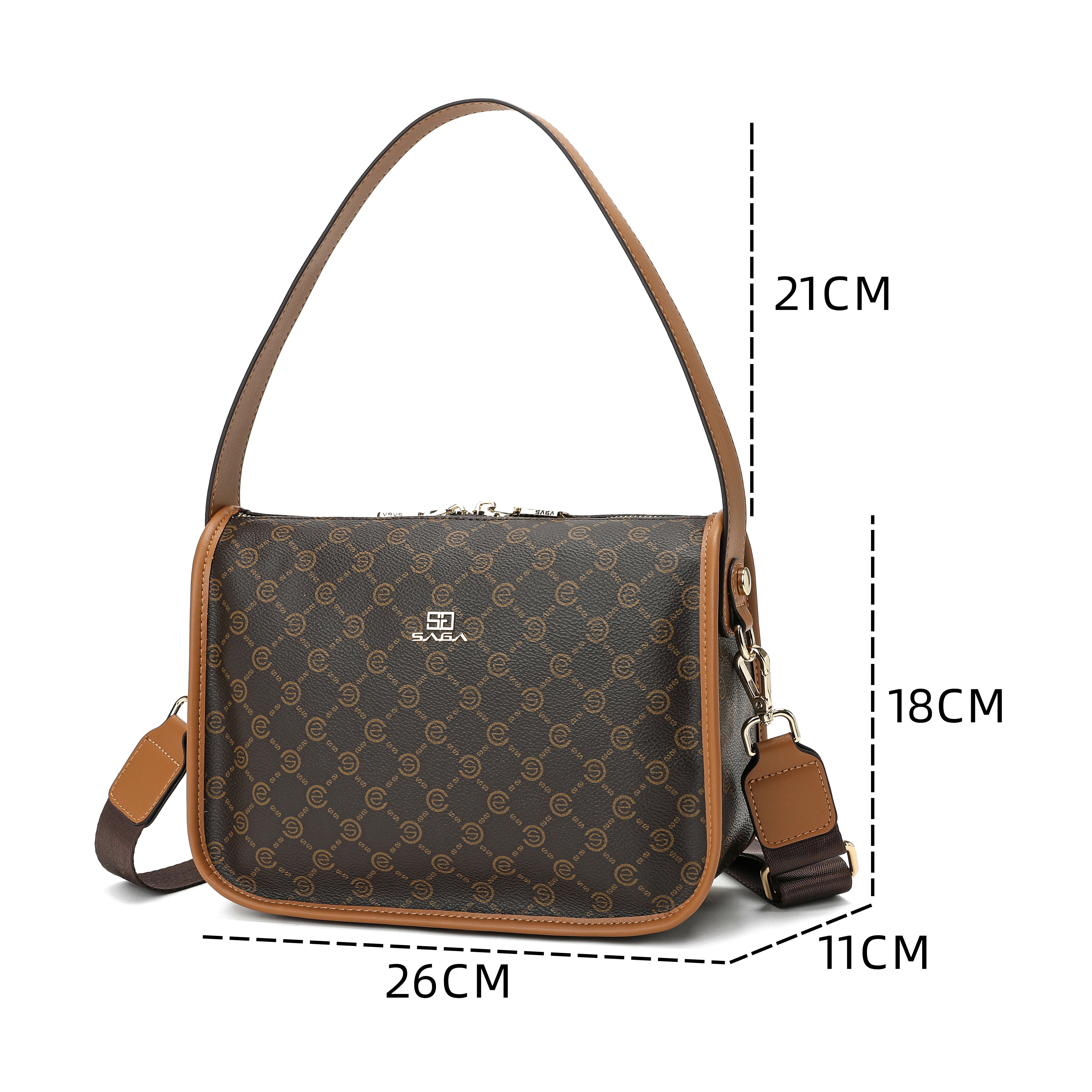 حقيبة كروس بدي بحزام كتف لون بني غامق - 5