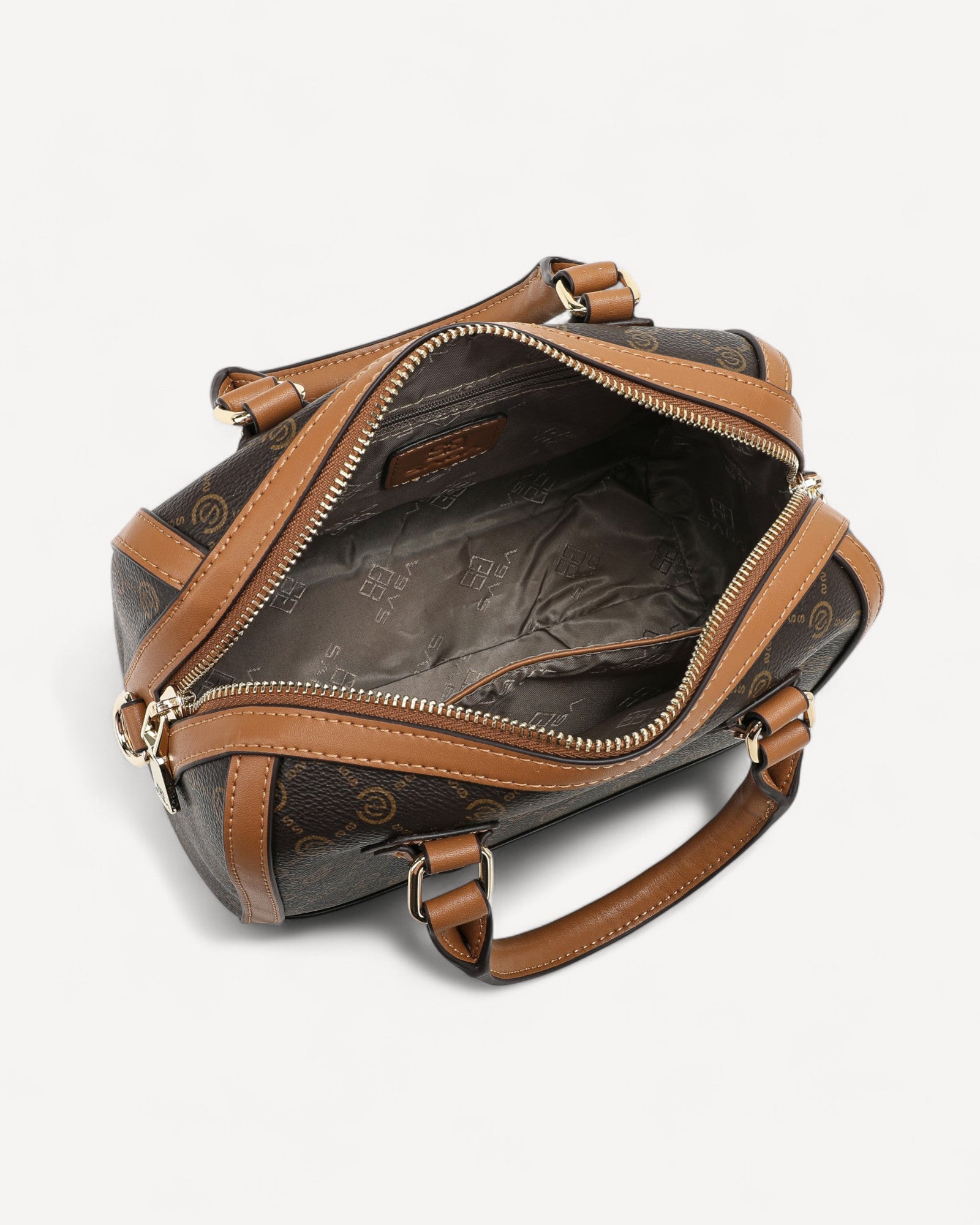 شنطة ساتشيل صغيرة بمقبض وحامل لون بني غامق - 4