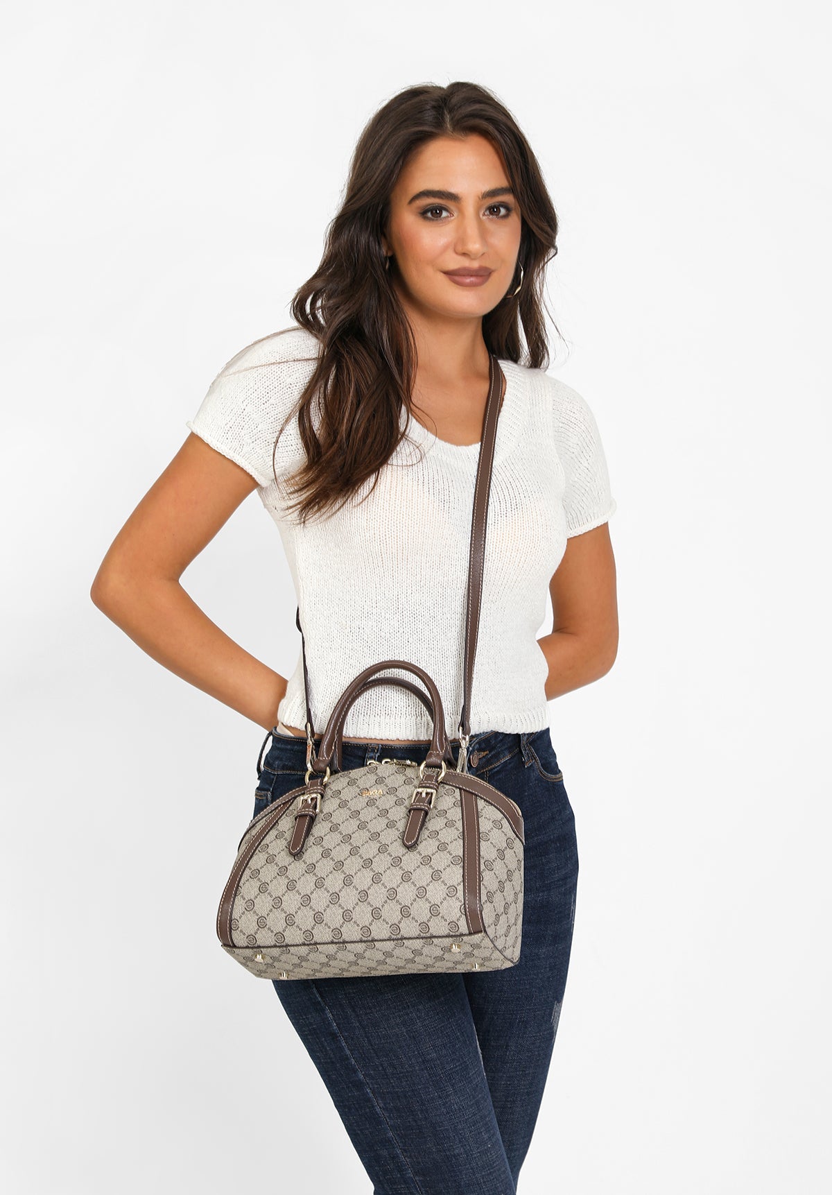 شنطة ساشتيل بحزام لون بني - 6