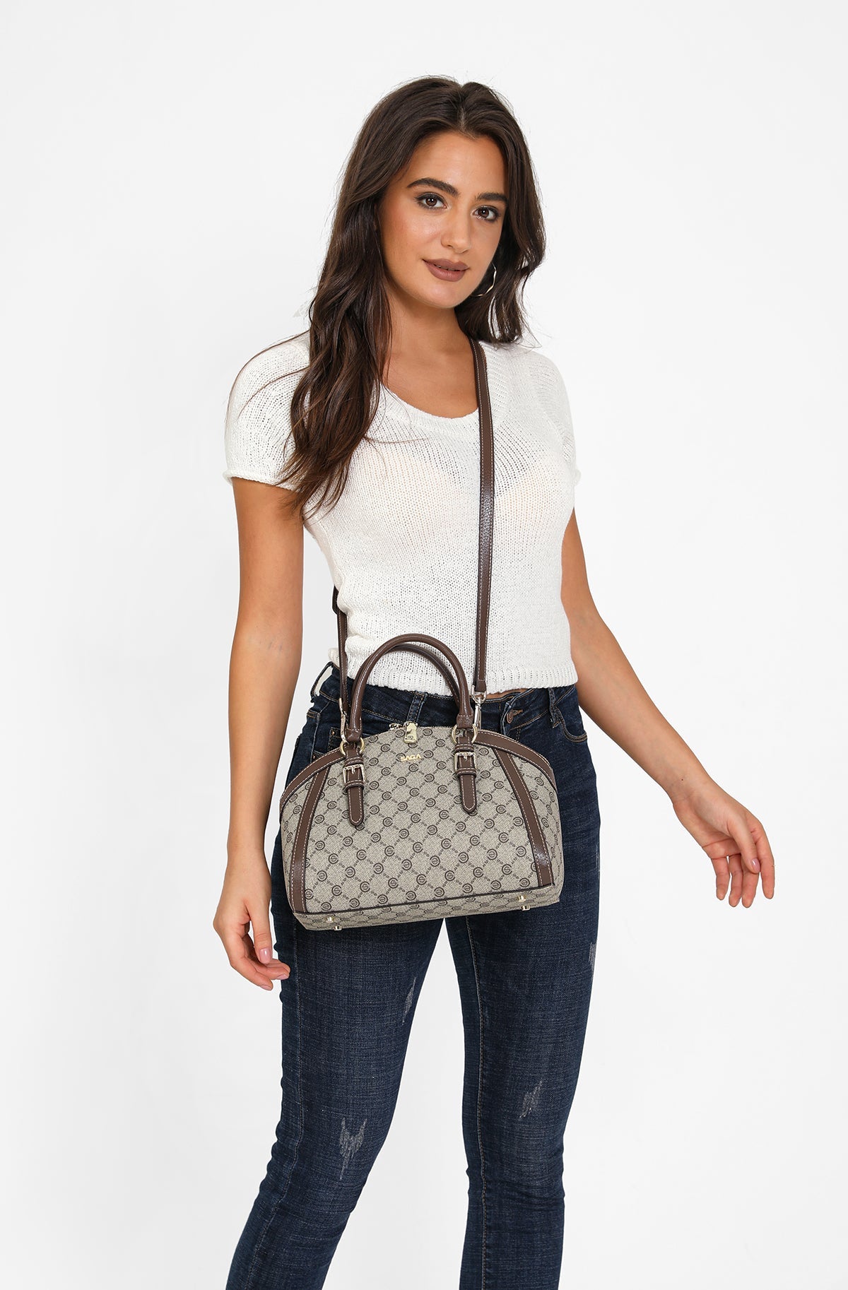 شنطة ساشتيل بحزام لون بني - 7