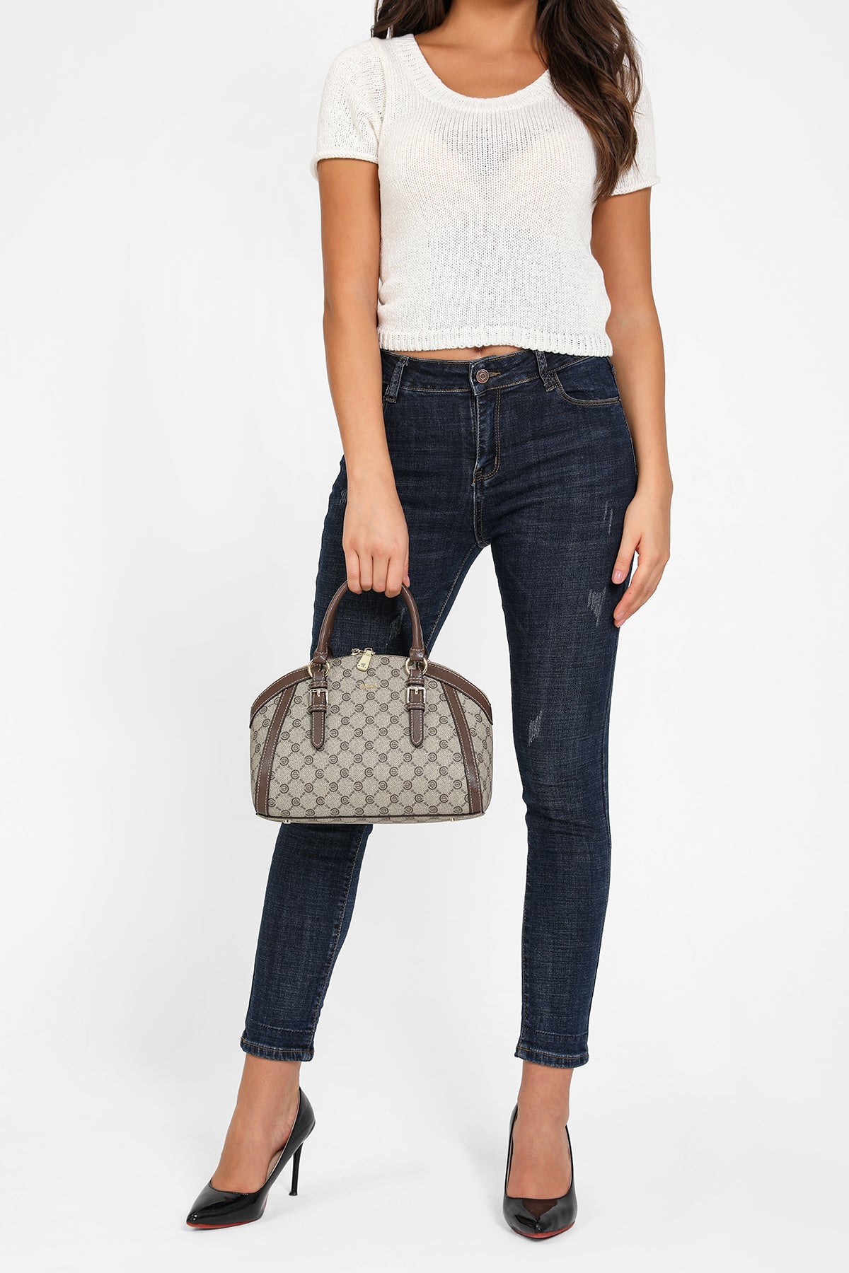 شنطة ساشتيل بحزام لون بني - 11