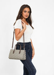 شنطة كتف مونوغرام بحامل لون بني فاتح - 6