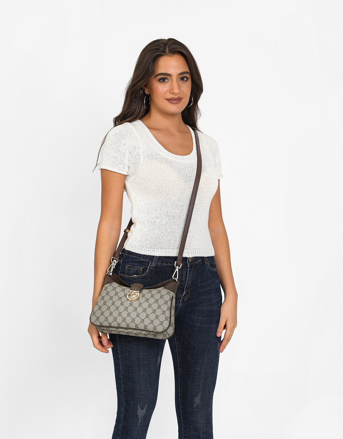 شنطة كروس بدي بحامل لون بني فاتح - 7