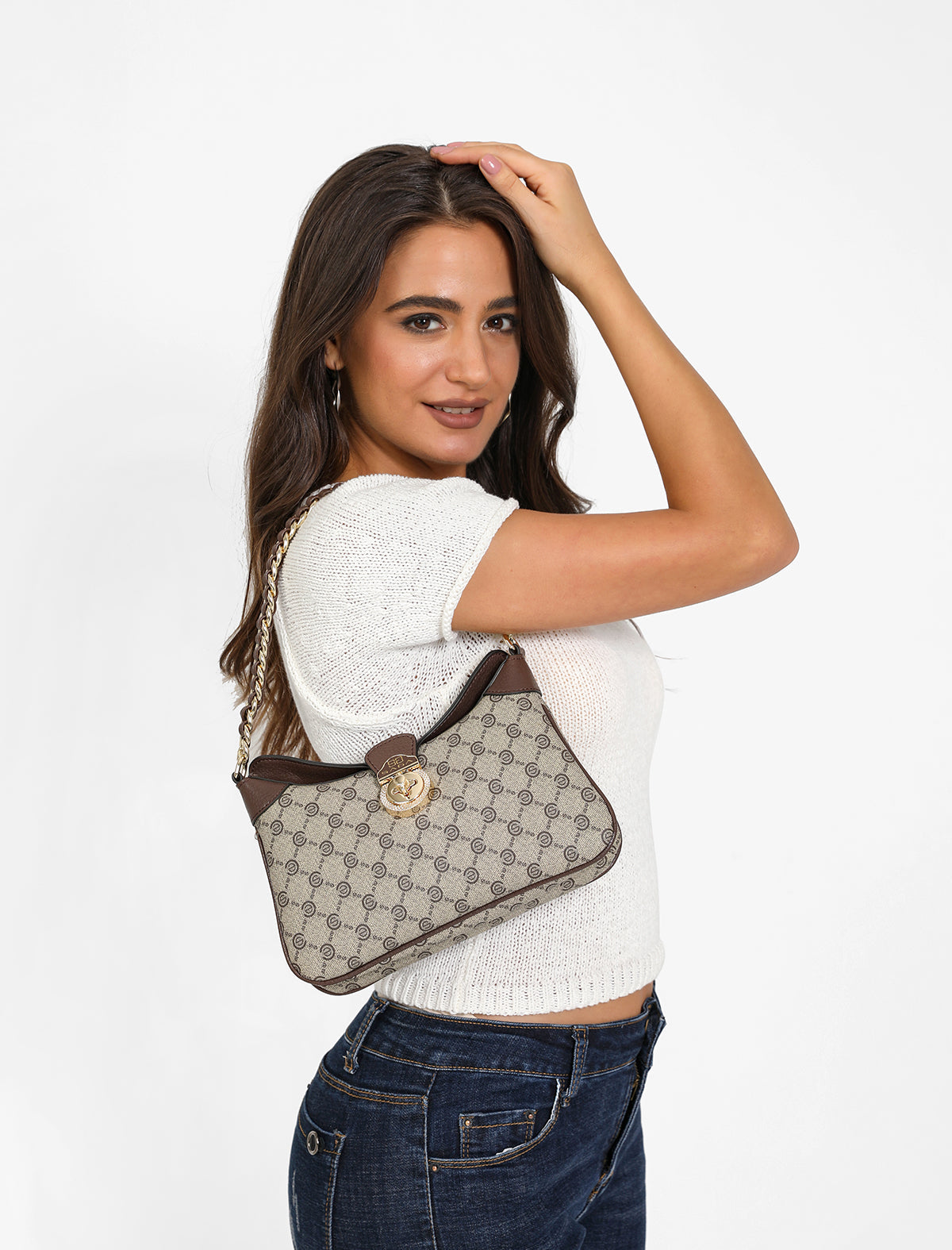 شنطة كروس بدي بحامل لون بني فاتح - 9