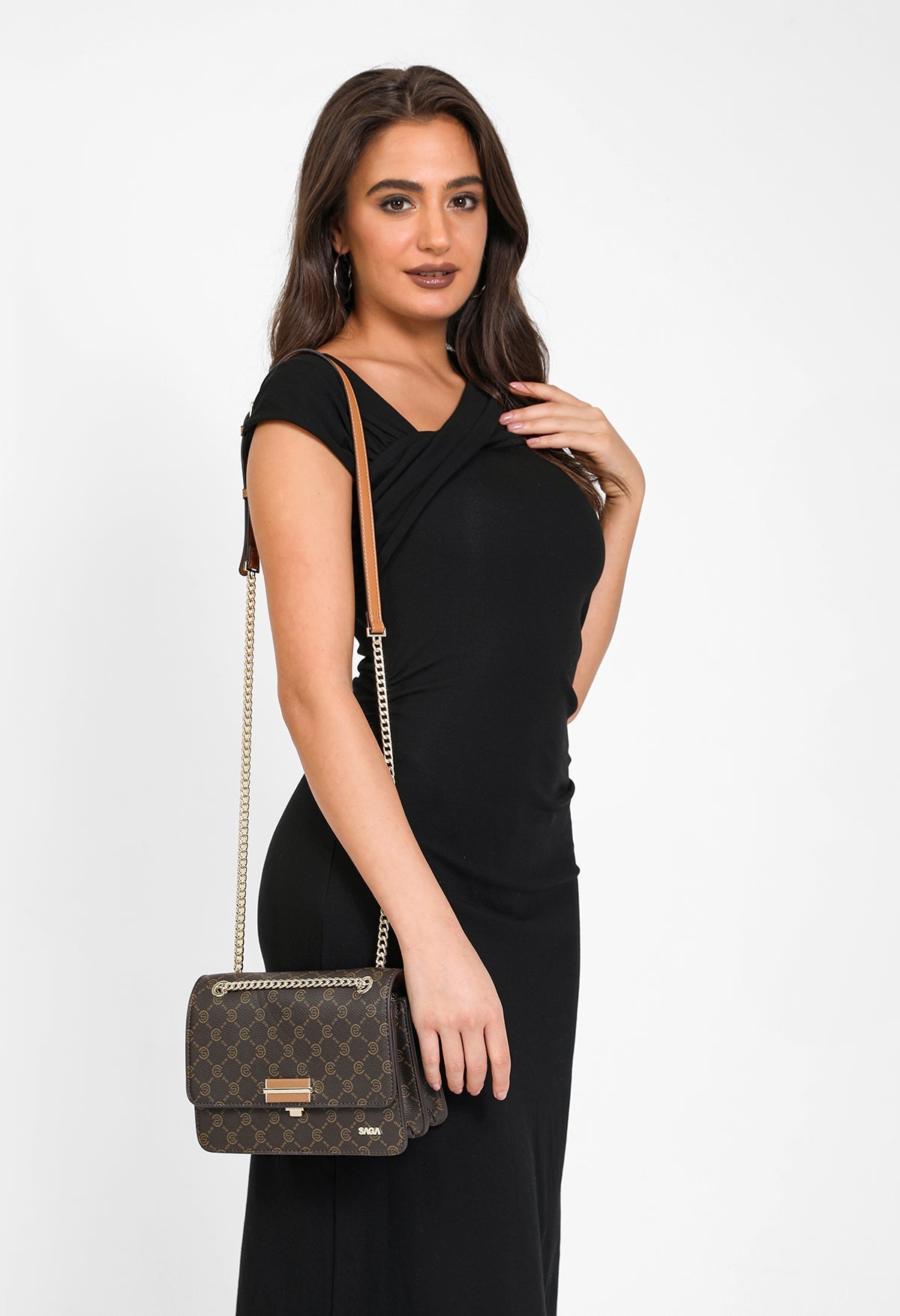 شنطة كتف بحامل قابل للتعديل لون بني غامق - 6