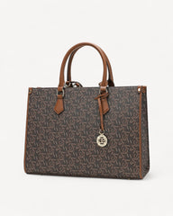 A luxurious bag in coffee and brown with a classic, elegant design and sophisticated, modern touches.