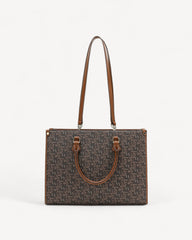 A luxurious bag in coffee and brown with a classic, elegant design and sophisticated, modern touches.