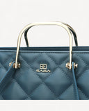 شنطة توت جلد بمقابض معدنية لون تركواز - 3