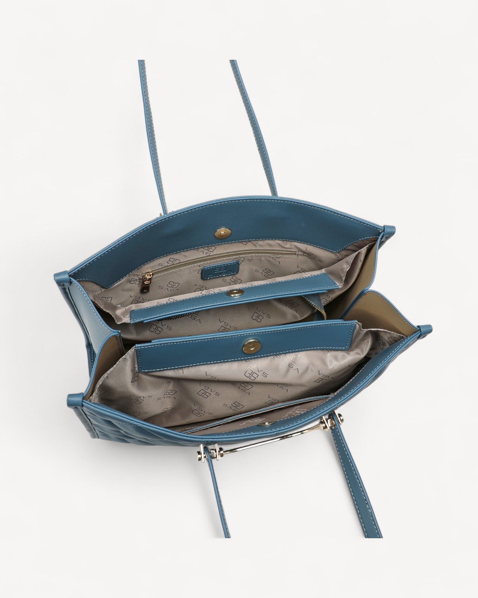 شنطة توت جلد بمقابض معدنية لون تركواز - 4