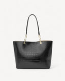 شنطة توت جلد نقشة تمساح بمقابض طويلة لون اسود - 2