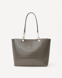 شنطة توت جلد نقشة تمساح بمقابض طويلة لون رمادي - 2