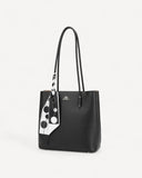 شنطة توت جلد ناعم مع وشاح لون اسود - 1