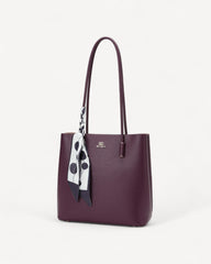 Luxury leather bag with elegant and attractive scarf in purple color