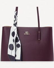 Luxury leather bag with elegant and attractive scarf in purple color