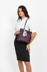 Luxury leather bag with elegant and attractive scarf in purple color
