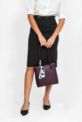 Luxury leather bag with elegant and attractive scarf in purple color