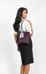 Luxury leather bag with elegant and attractive scarf in purple color