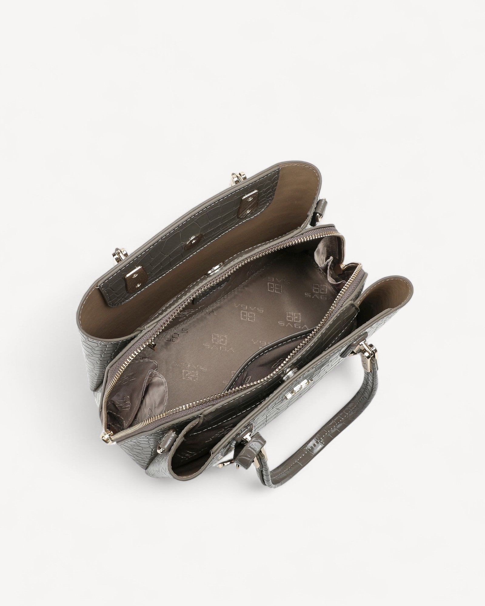 شنطة كتف نقشة تمساح بحزام كتف لون رمادي - 4