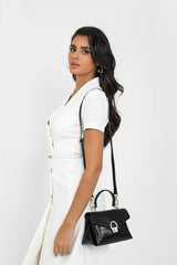 Shiny Crocodile Bag with Gold Lock Luxury Leather Available in Multiple Colors