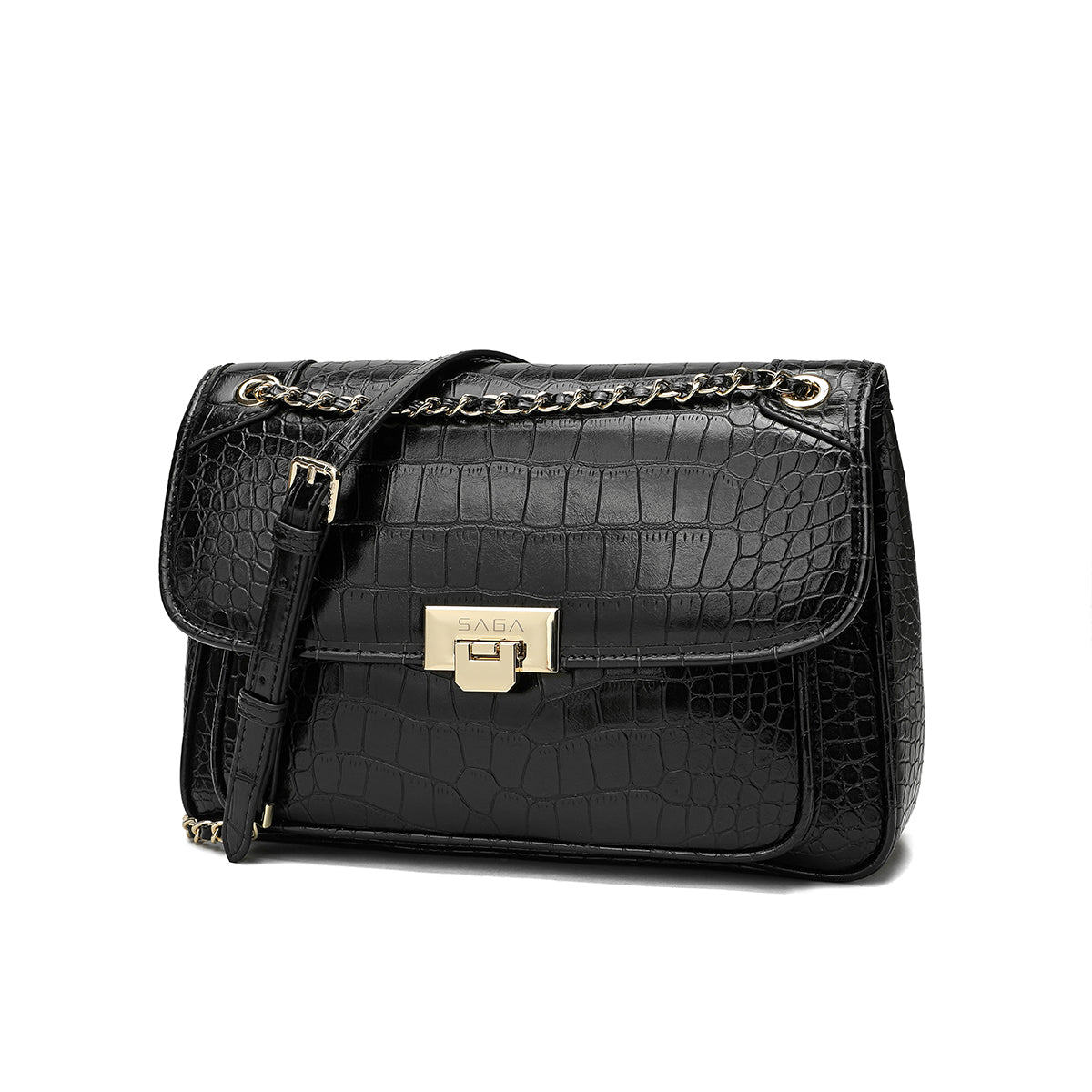 Crocodile Style Bag with Gold Chain Available in Multiple Colors