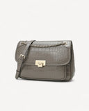 شنطة كروس بدي جلد نقشة التمساح لون رمادي - 1