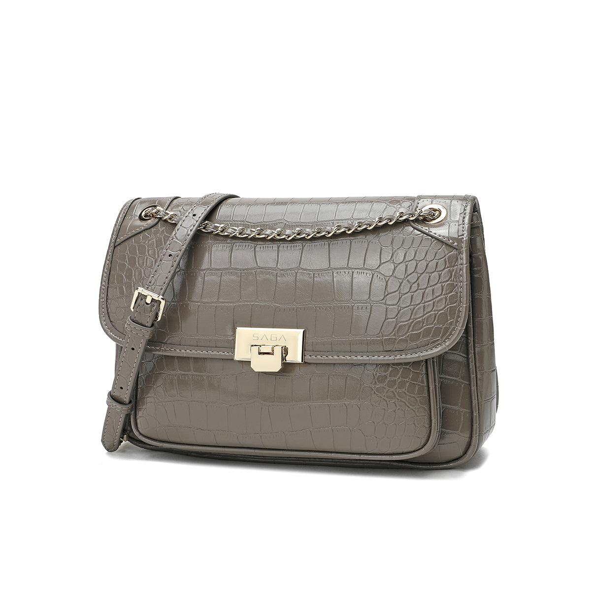 Crocodile Style Bag with Gold Chain Available in Multiple Colors