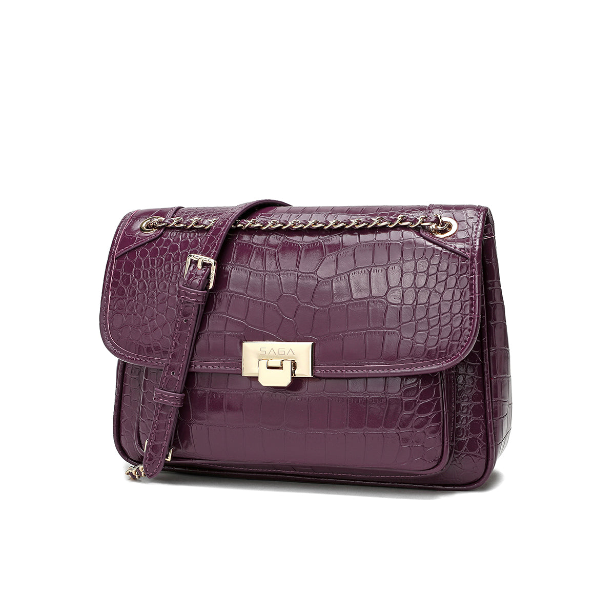 Crocodile Style Bag with Gold Chain Available in Multiple Colors