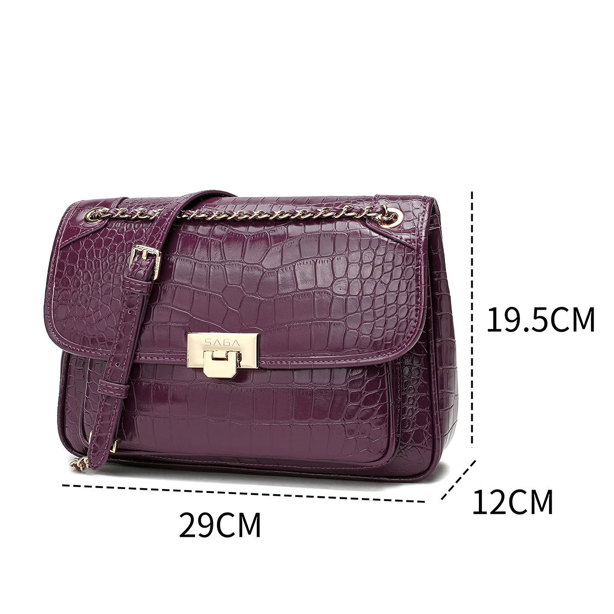 Crocodile Style Bag with Gold Chain Available in Multiple Colors