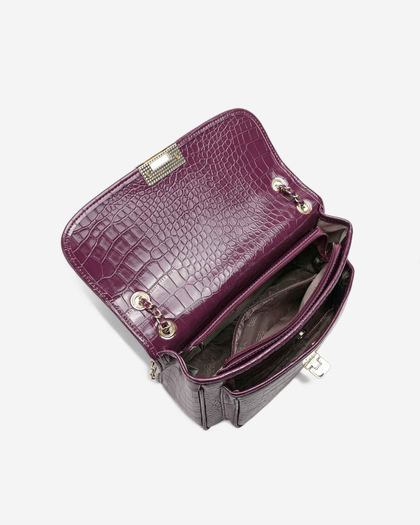 شنطة كروس بدي جلد نقشة التمساح لون عنابي - 4