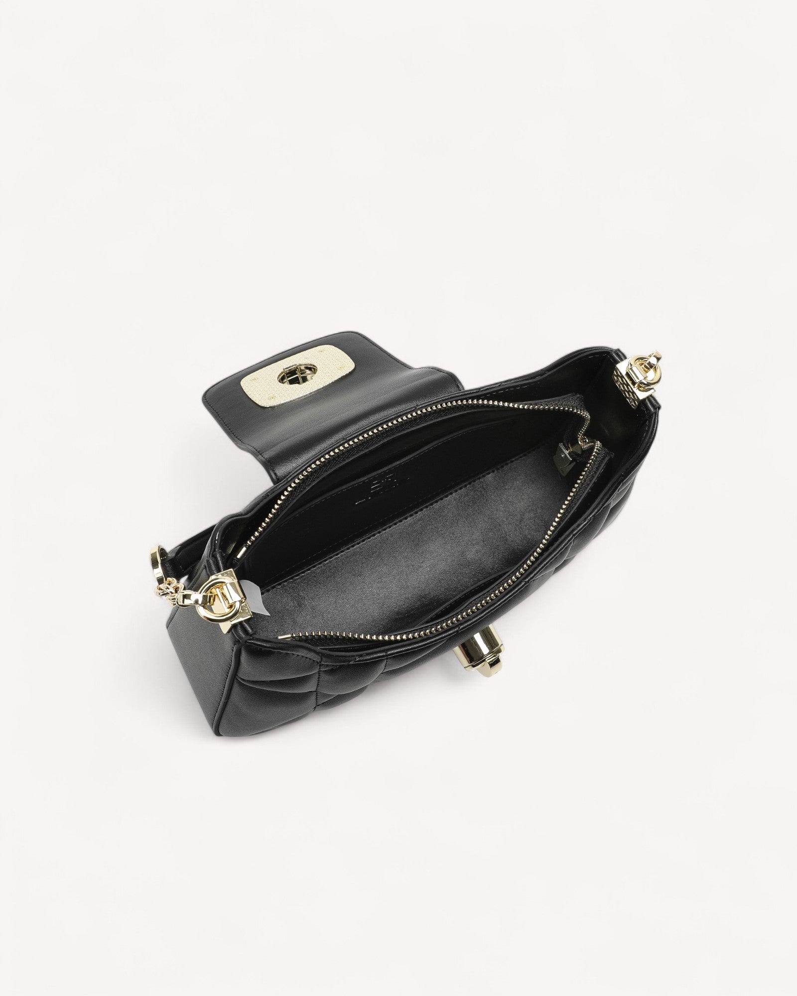 شنطة كتف مبطنة وقفل معدني بحامل لون اسود - 4