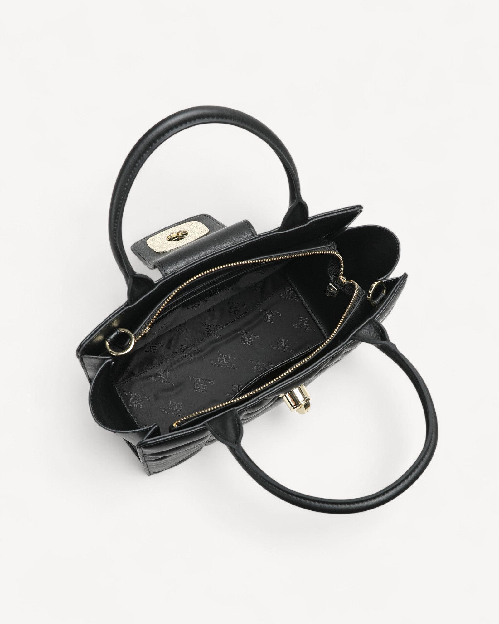 شنطة كتف مبطنة وقفل معدني دوار لون اسود - 4