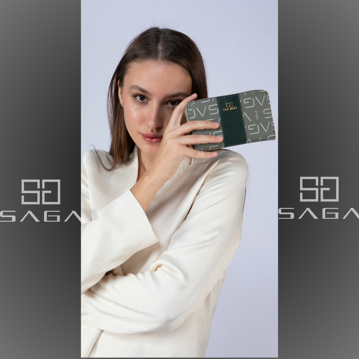 Elegant women's wallet with a modern design made of microfiber, green color