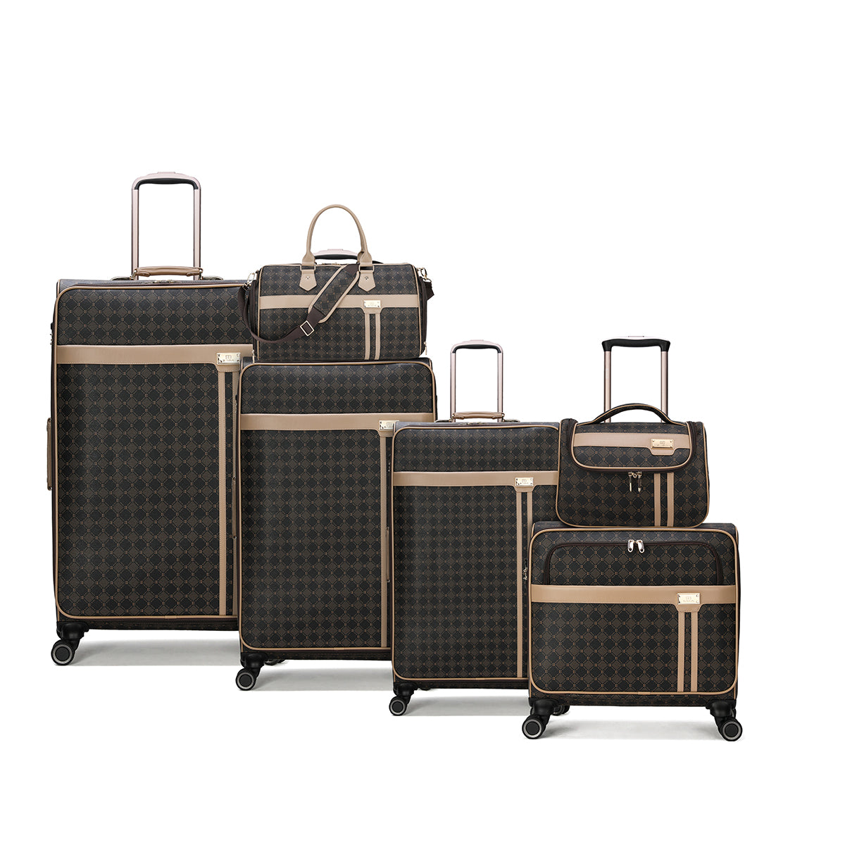 A luxurious, highly durable travel bag with several loading sizes and a brown plane cabin