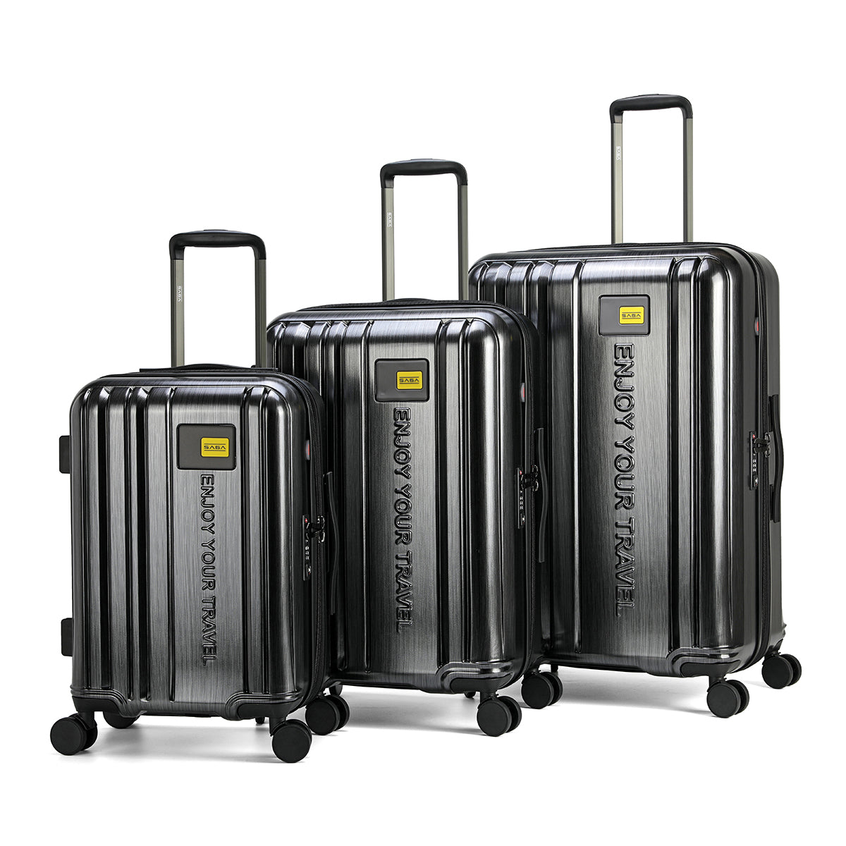 Polycarbonate travel bags, bold design, several sizes, black color
